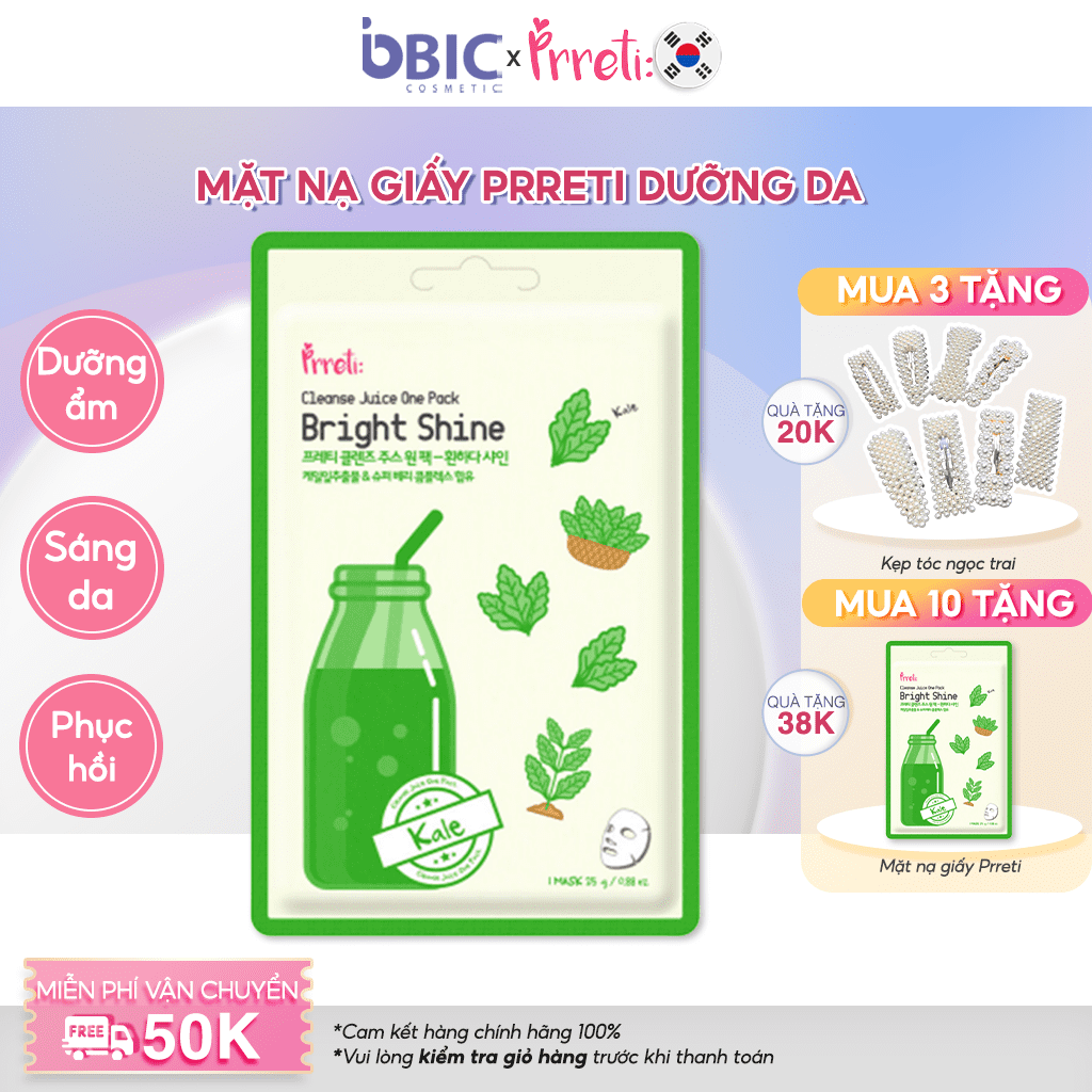 Mặt nạ giấy PRRETI Cleanse Juice One Pack chiết suất nước trái cây tự nhiên giàu dưỡng chất giúp da thư giãn và cấp ẩm sâu BIC Cosmetic