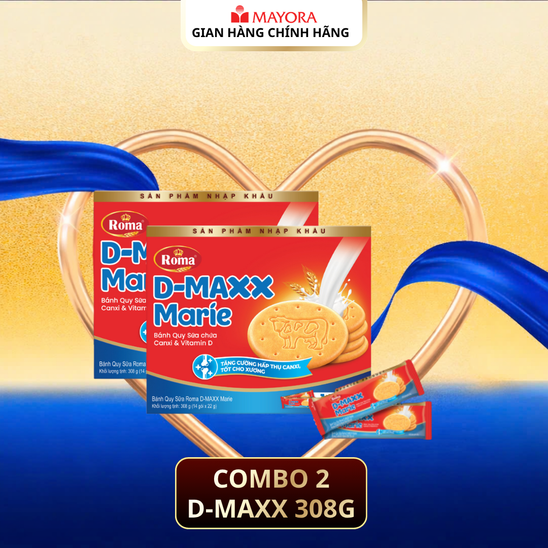 Combo 2 Hộp Bánh quy sữa D-MAXX Marie Hộp Giấy 308G (14 Gói x 22g)