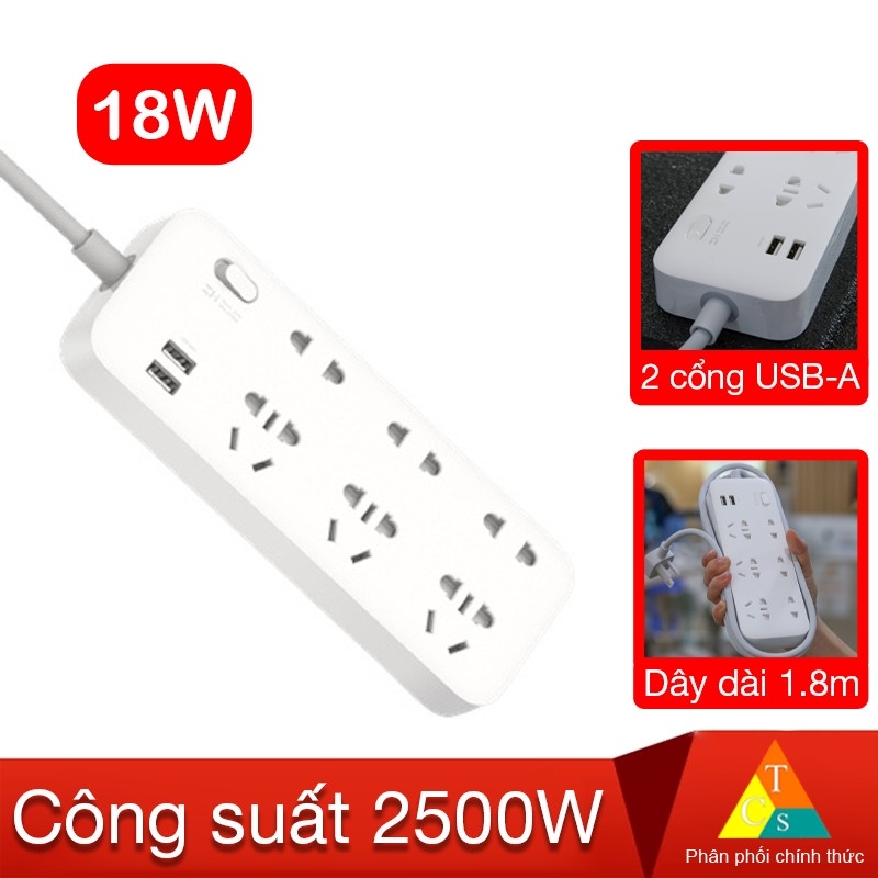♝♤  Ổ cắm Xiaomi Zmi Power Strip 6 cổng 2 usb CX05