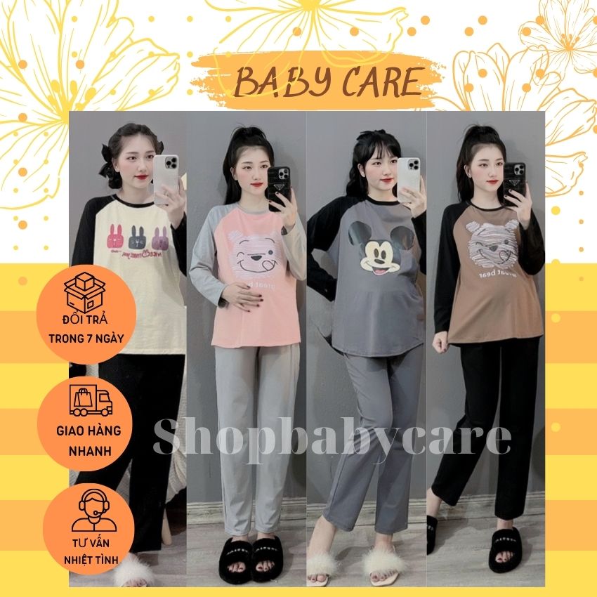 Bộ bầu thu đông chất cotton m279 in hình mickey xinh xắn- bộ bầu mặc nhà chất co dãn loại đẹp