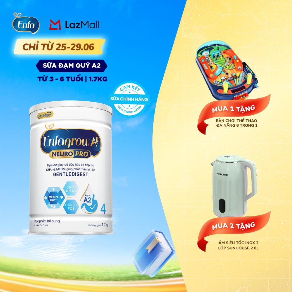 [CHỈ TỪ 25-29/06 MUA LÀ CÓ QUÀ] Sữa bột Enfagrow A2 Neuropro 4 1.7kg giúp dễ tiêu hóa, hấp thu dành cho trẻ 3-6 tuổi