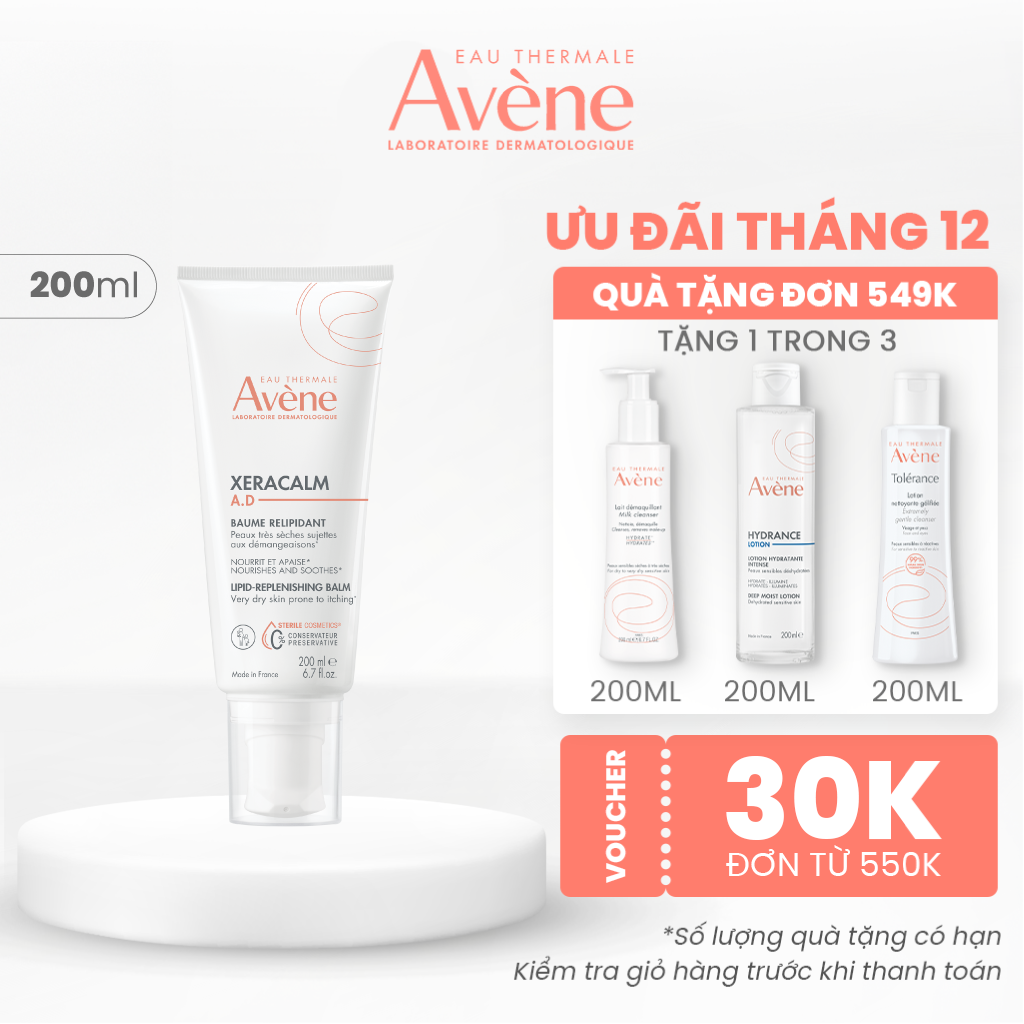 Kem dưỡng ẩm cho viêm da cơ địa Eau Thermale Avène XERACALM A.D Lipid Replenishing Cream giúp làm dịu và giảm ngứa 200ml