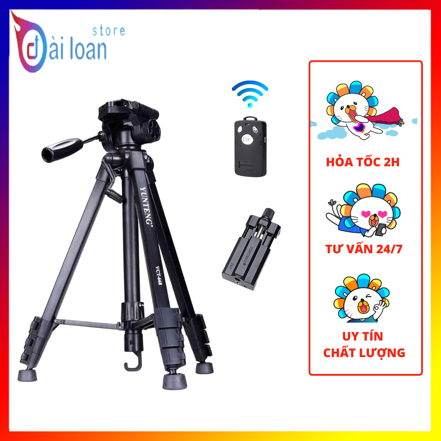 Chân máy ảnh tripod giá đỡ điện thoại YUNTENG VCT 668 tặng kèm remote chụp ảnh  kẹp điện thoại và túi đựng