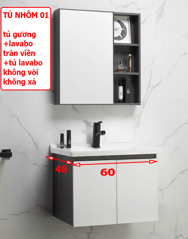 Combo tủ nhôm tủ lavabo chậu rửa mặt bằng nhôm và tủ gương cao cấp độ bền cao và lavabo rửa mặt âm TỦ NHÔM 01 60cm