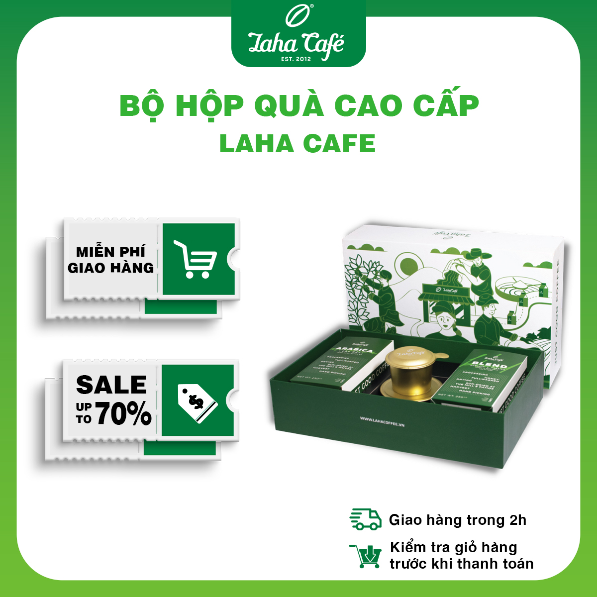 Bộ quà tặng laha cafe - arabica & robusta & phin nhôm