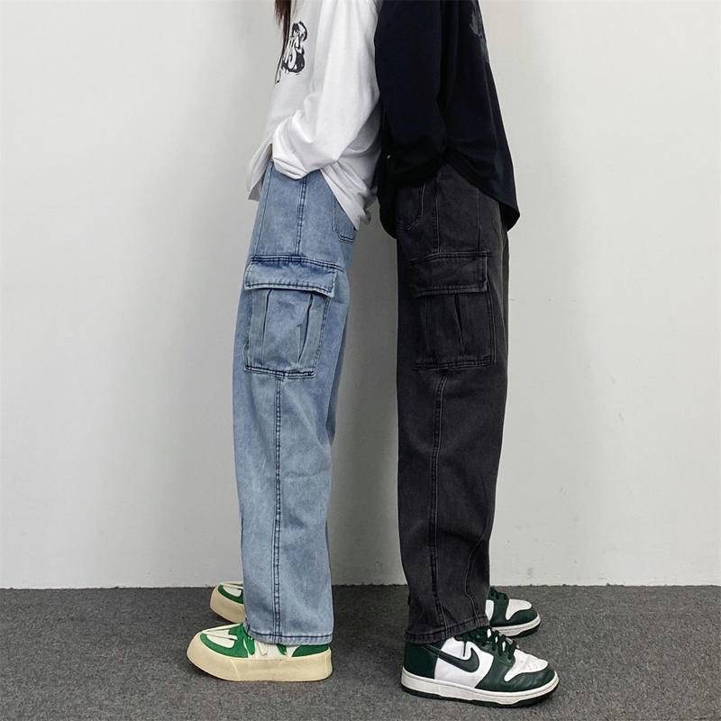 Quần jeans ống suông túi hộp Unisex  cargo pants cạp thấp nam nữ  quần jeans ống rộng phong cách y2k Ginstore