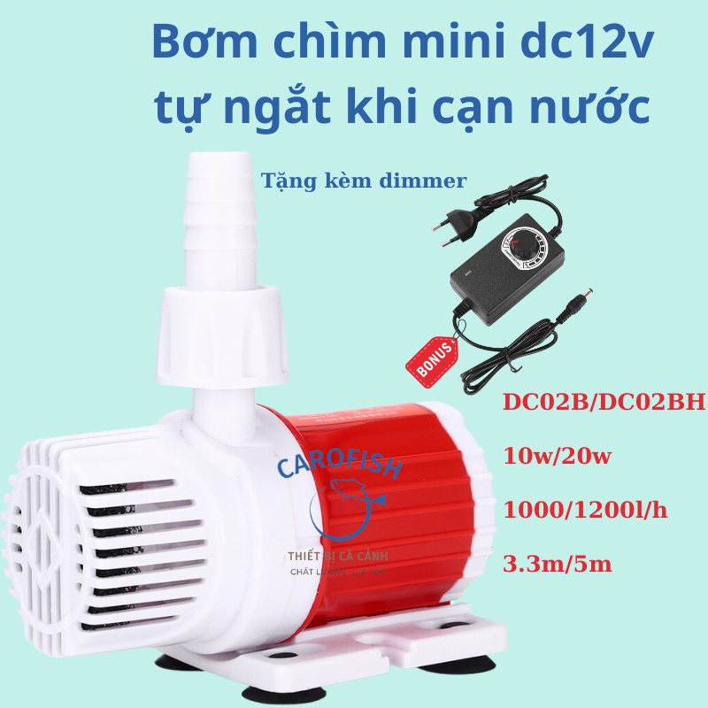 Bơm bể cá 12v kèm nguồn dimmer, bơm chìm không chổi than, êm