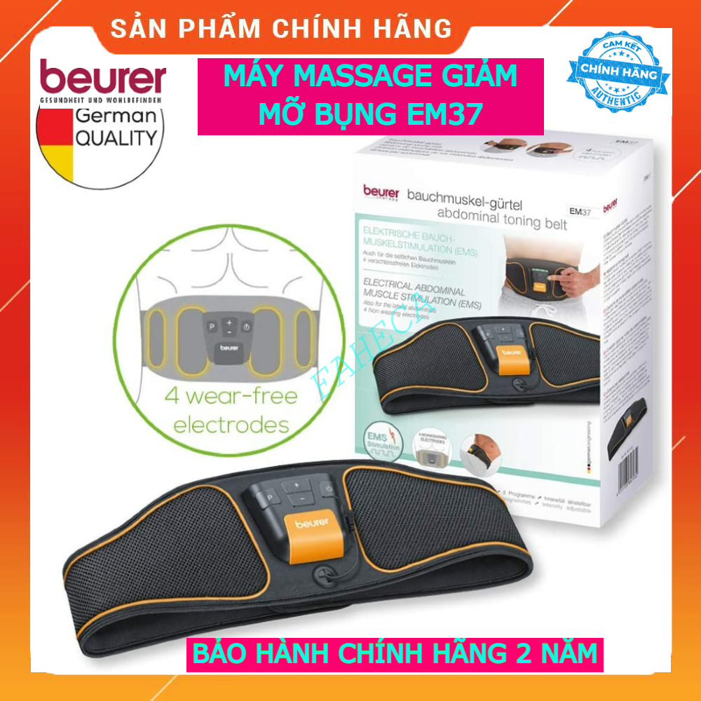 Đai massage giảm mỡ bụng Beurer EM37 săn chắc cơ bụng , tập cơ bụng , giảm eo -Xuất xứ từ Đức-Bảo hành chính hãng 2 năm