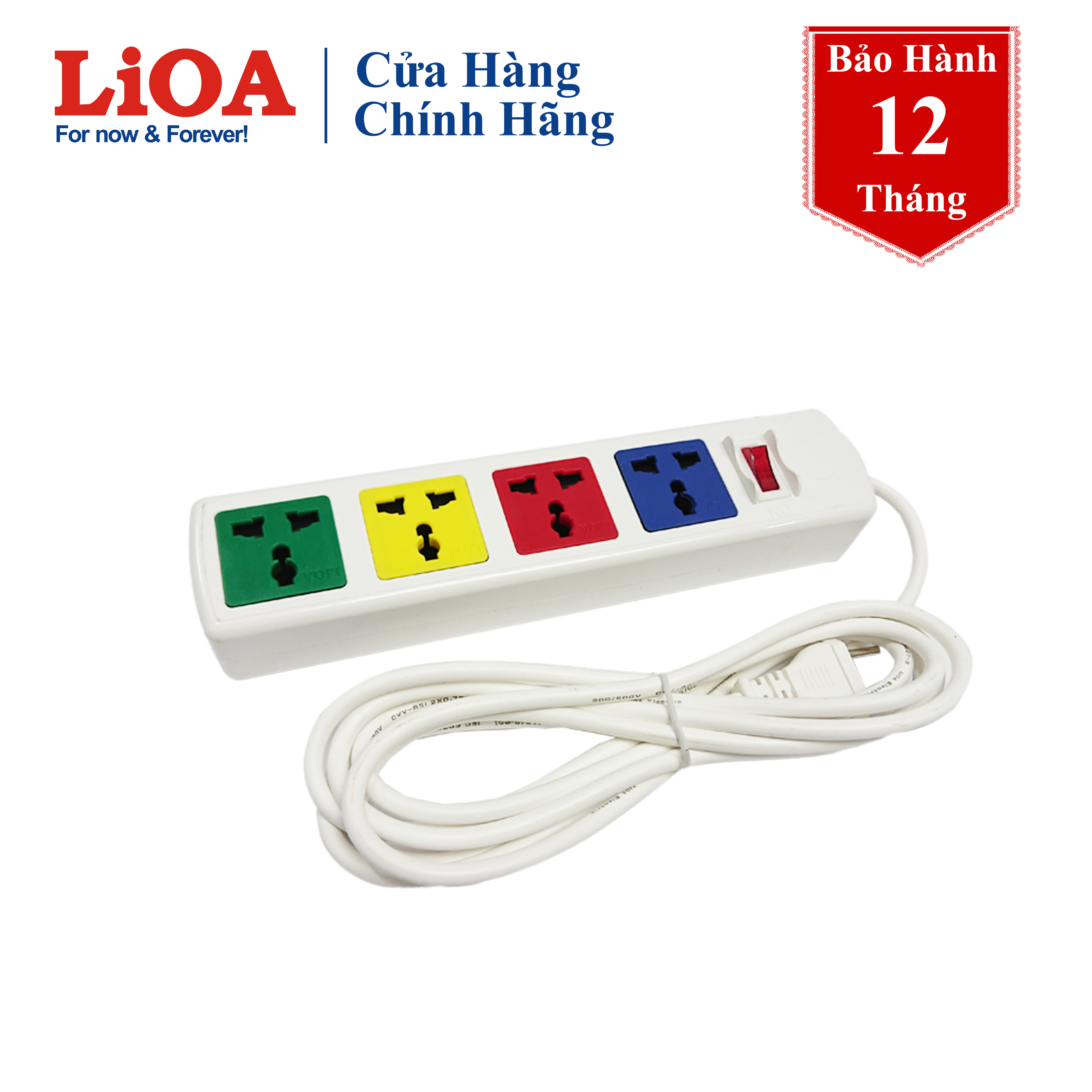 Ổ cắm điện lioa 4 ổ cắm, 5 mét, 2 lõi dây 4d52wn