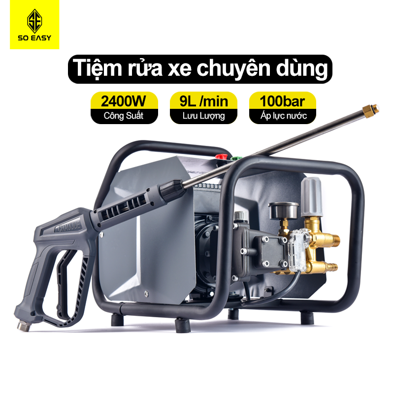 Máy rửa xe công nghiệp áp lực cao cao áp tiệm rửa xe chuyên dùng, động cơ lõi đồng ty sứ, SOEASY 2400W SE007G, may rua xe áp lực cao chống nước, chống quá tải, máy xịt rửa xe áp lực cao xịt rửa xe tải, xe cơ giới