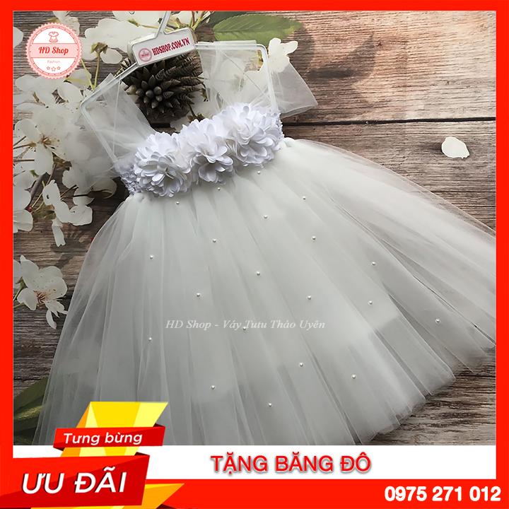 Đầm tutu trắng hoa xù trắng cho bé