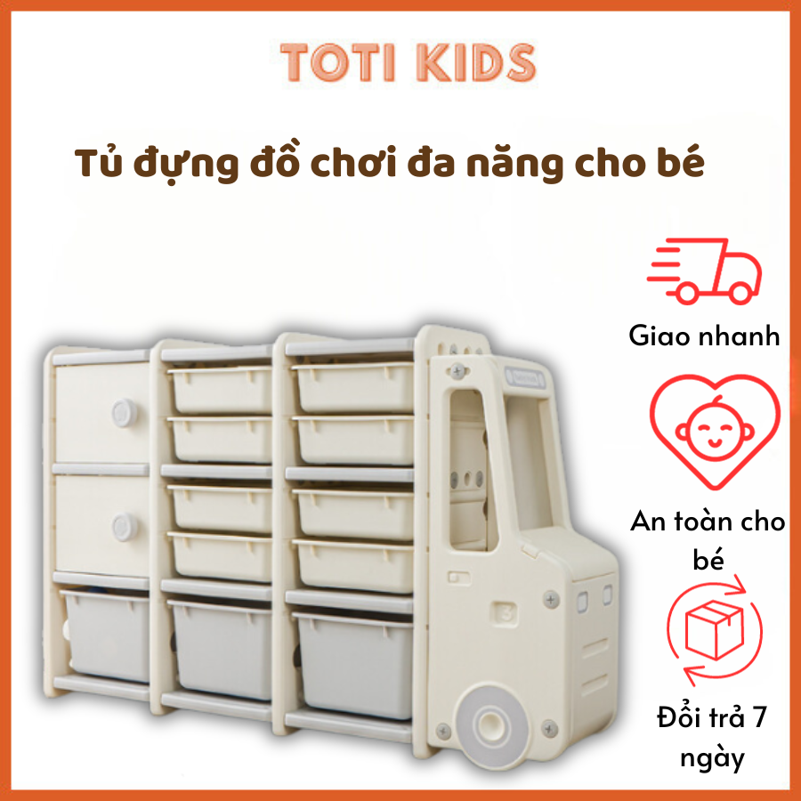 Tủ ô tô bus đựng đồ chơi cho bé Toti kids tủ đựng đồ đa năng tiện lợi có bánh xe