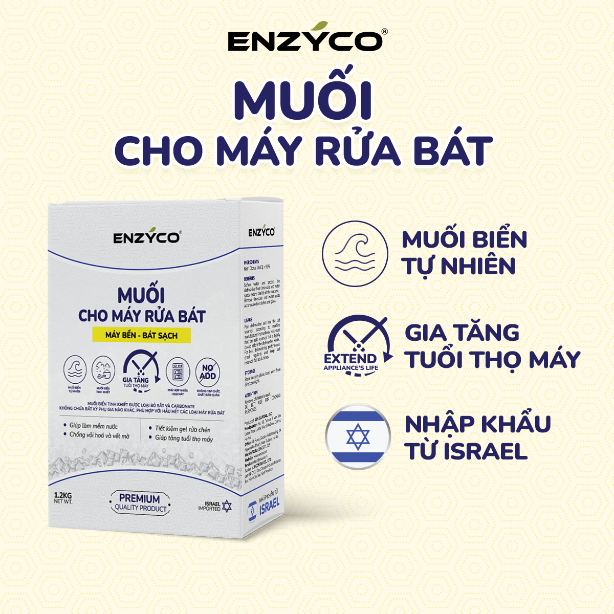 Muối Cho Máy Rửa Chén Enzyco Nhập Khẩu Từ Israel Muối Biển Tự Nhiên Tinh Khiết 1.2KG