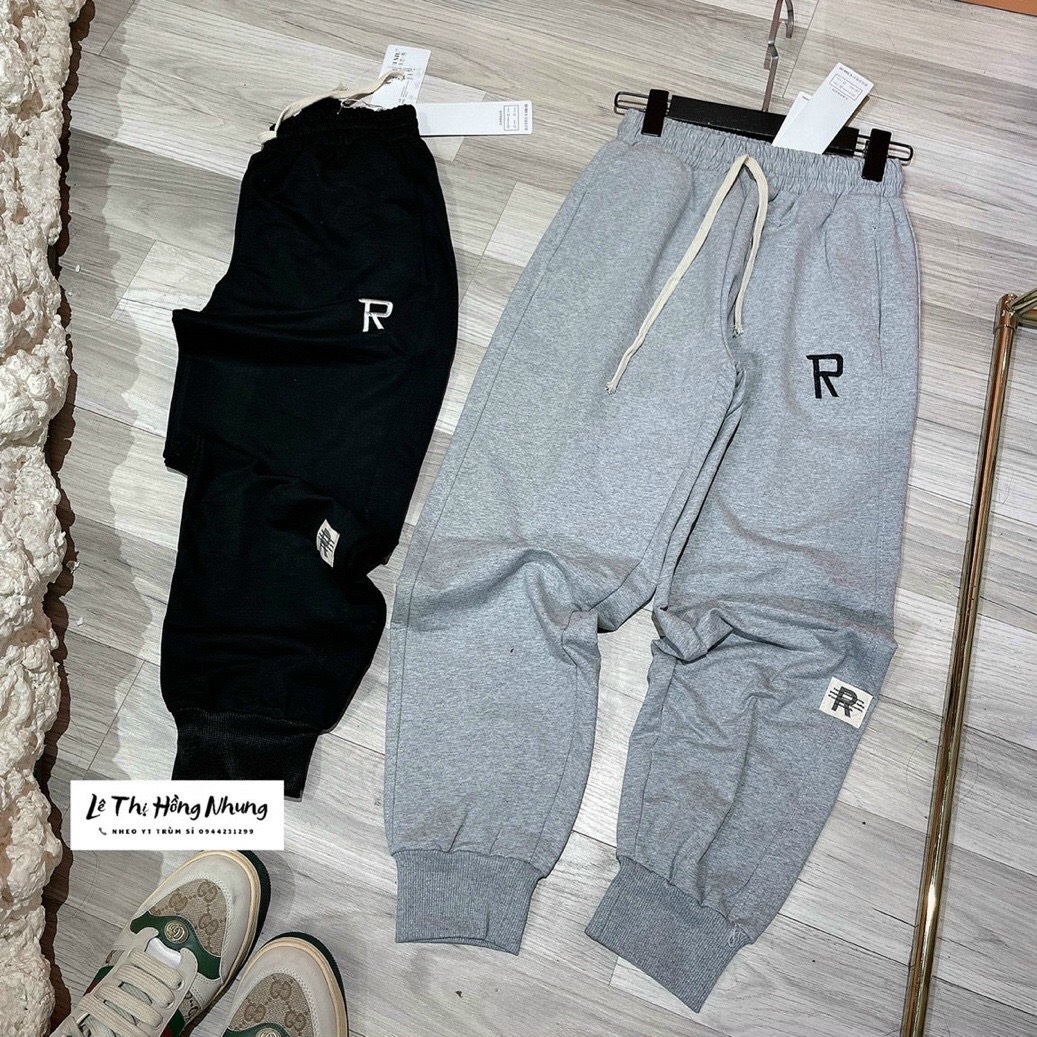 [FREESHIP]QUẦN NỈ NỮ DA CÁ DÁNG JOGGER HAI MÀU ĐEN VÀ TÀN GHI THÊU CHỮ