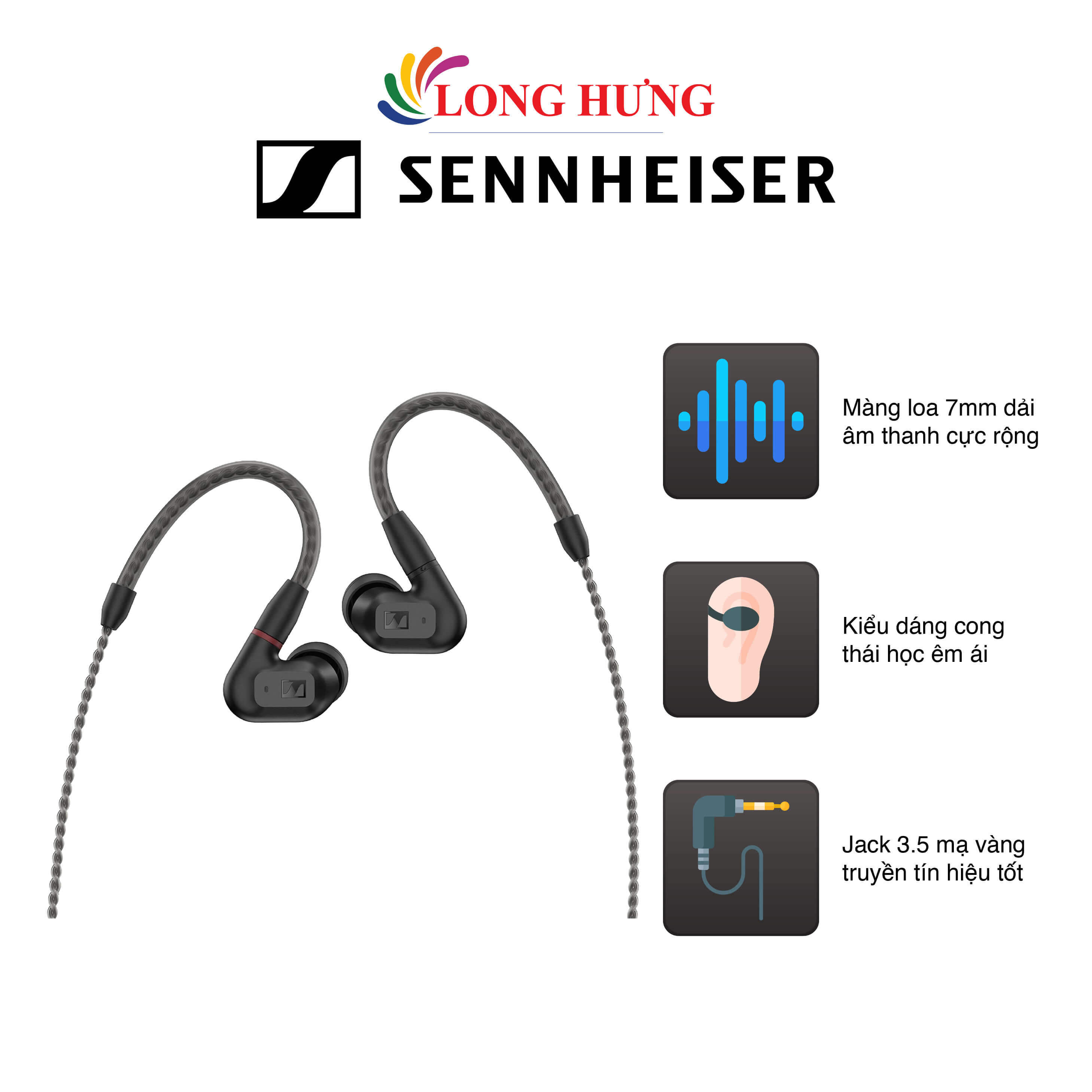 Tai nghe có dây In-ear Sennheiser IE 200 - Hàng chính hãng - Âm thanh với độ chi tiết cao, thiết kế cong thái học