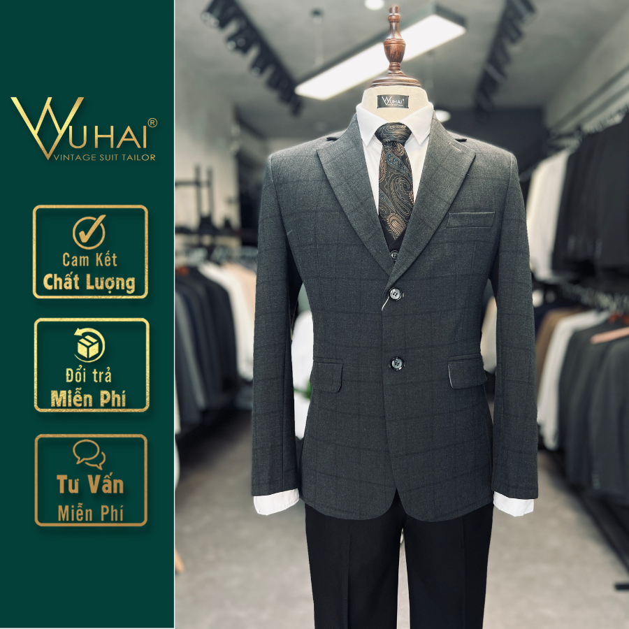 Bộ vest nam công sở cao cấp 2 cúc màu ghi-xám-VuHai