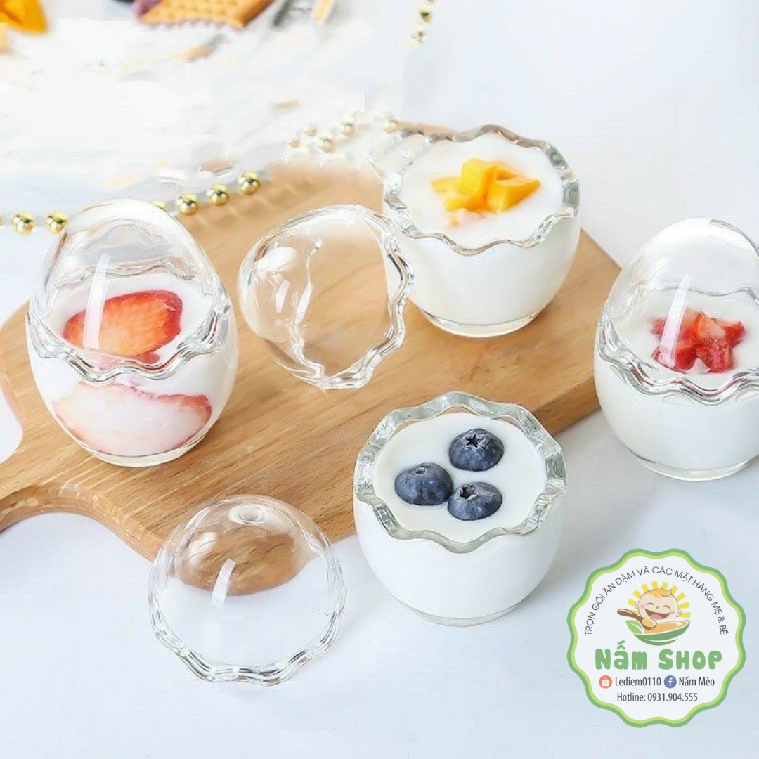 Hũ thủy tinh hình quả trứng làm bánh pudding, sữa chua cho bé