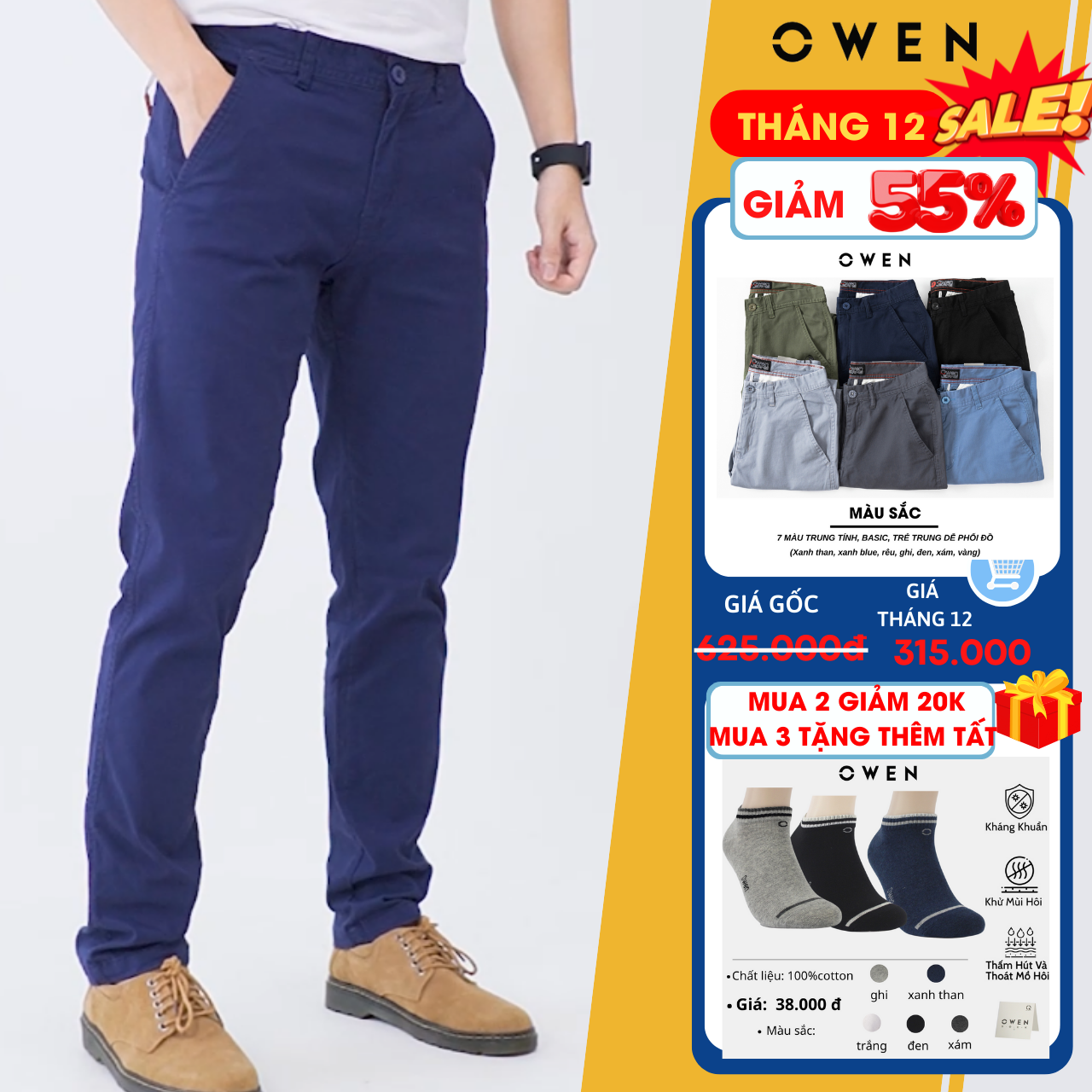 quần kaki nam cao cấp owen ống suông 7 màu chất kaki cotton dày dặn co giãn form đứng dáng slimfit nhẹ trẻ trung năng động lịch sự