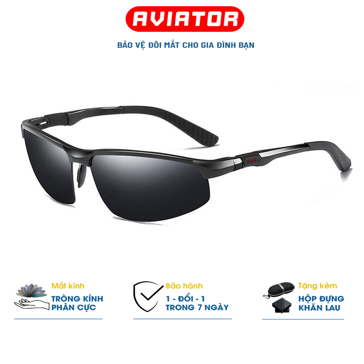 Kính Mát Nam, Kính thể thao câu cá thời trang nam, Kính Mắt Phân Cực tròng polaroid Hottrend 2023 Chống Tia UV, Chống Chói, Lóa Chống Trầy Xước, Kính Mát Chính Hãng Aviator Aoron MK3121