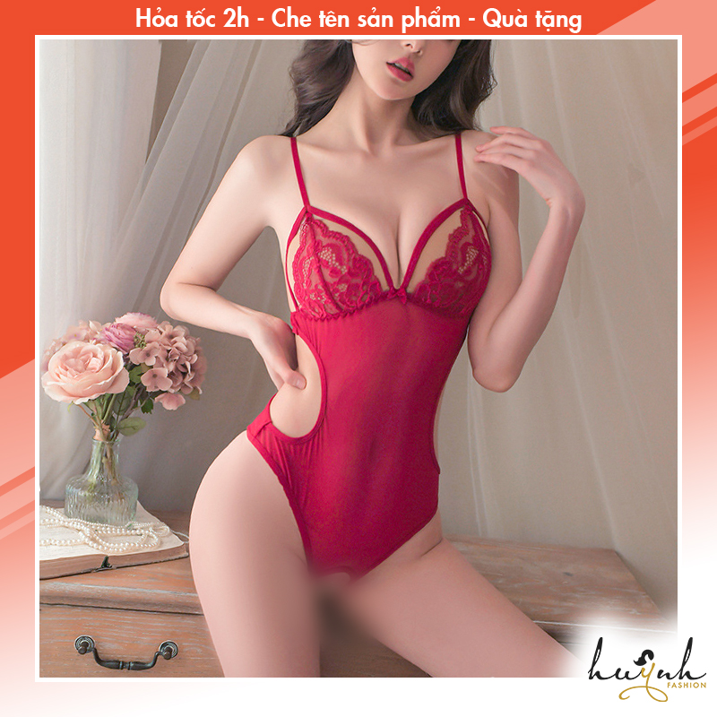 Bodysuit ren trơn khoét eo hở đũng sexy - b59