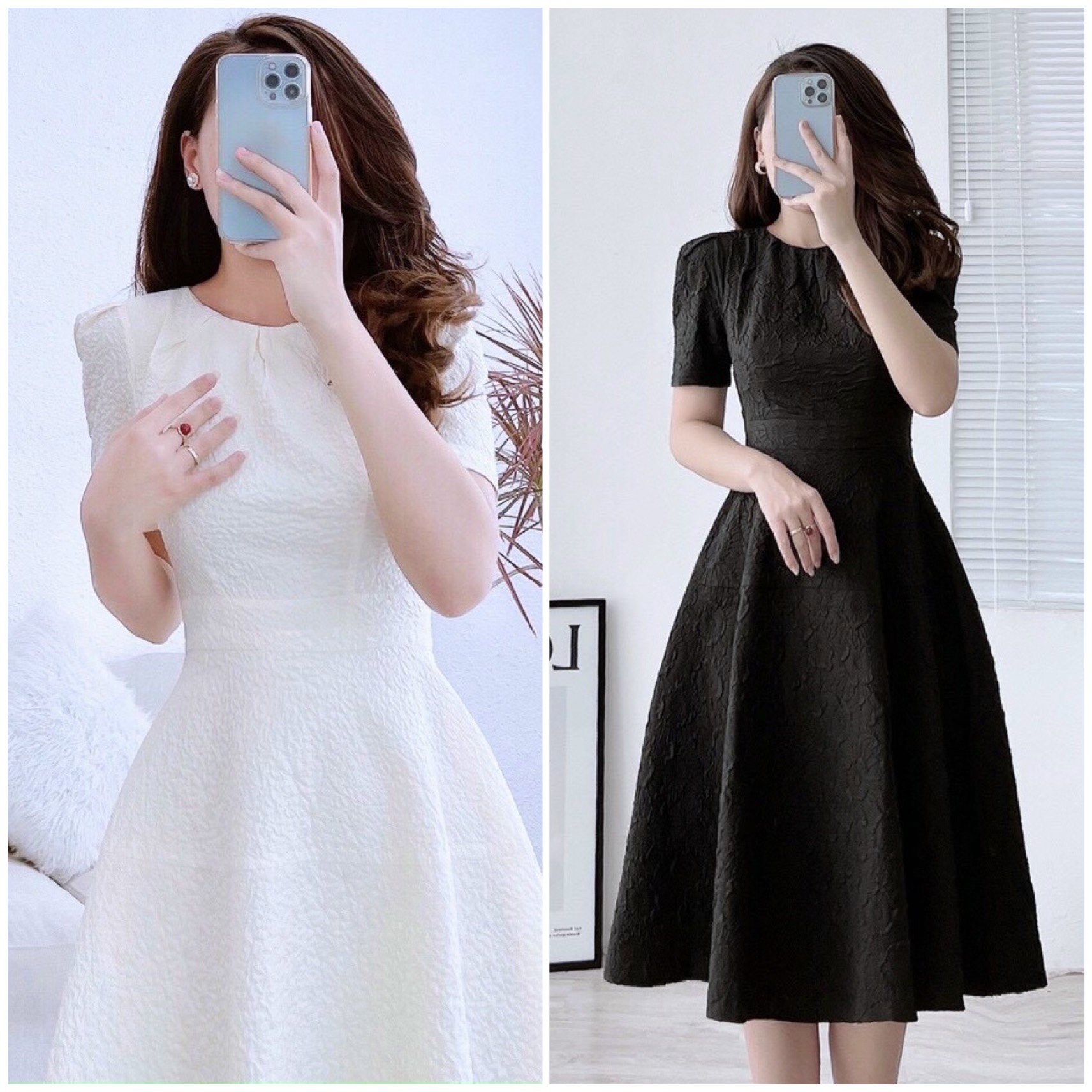 Đầm công sở gấm xốp akara h117 dán xòe cổ tròn s m l xl