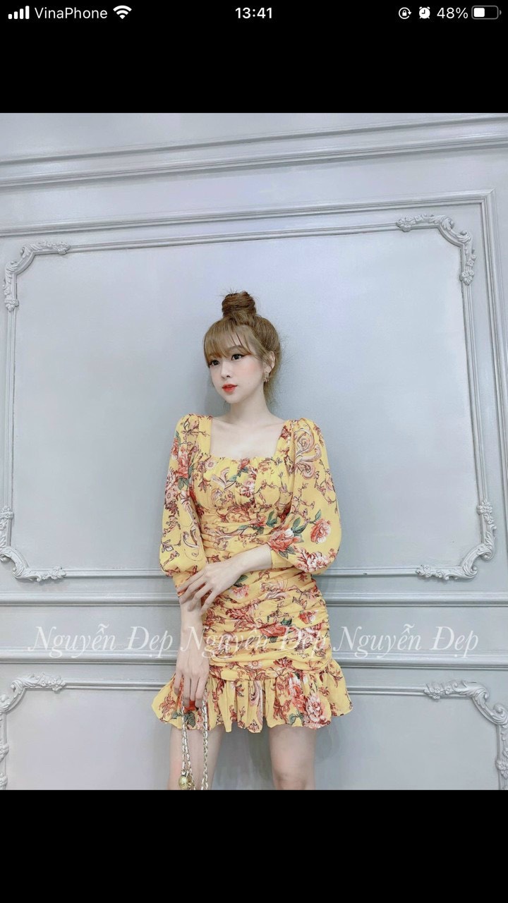 Đầm hoa tay lỡ nhún thân váy siêu hot, chất lụa mềm mịn trẻ trung, xsdx
