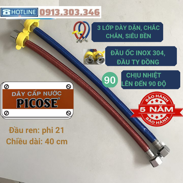 Dây cấp nước- dây cấp nóng lạnh 3 lớp cao cấp PICOSE (1 đôi), BH 5 NĂM