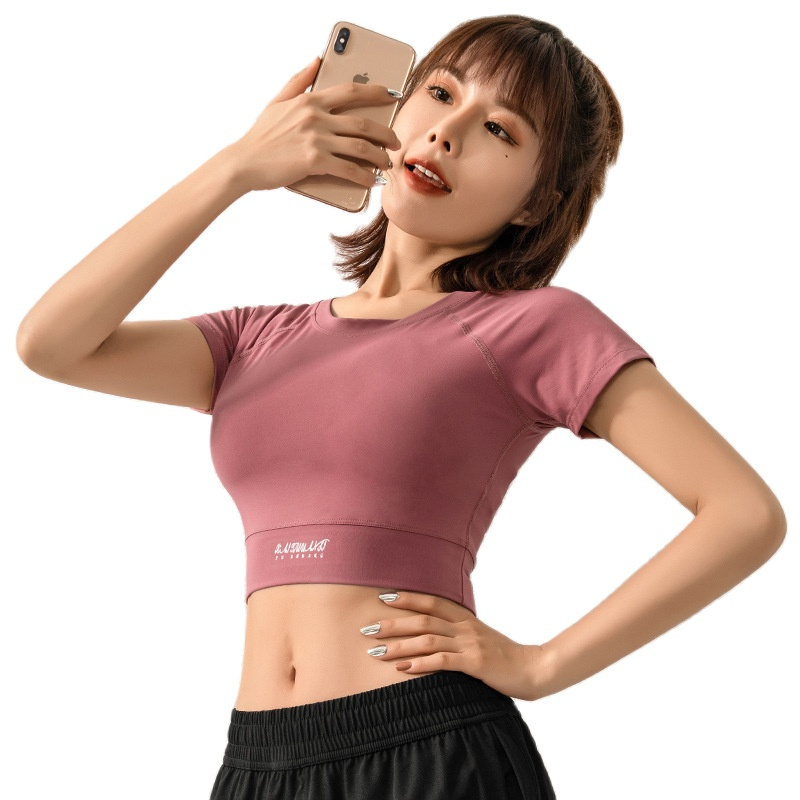 Áo Croptop Tập Gym Nữ Tay Ngắn Bo Eo Ôm Body KENZI-55