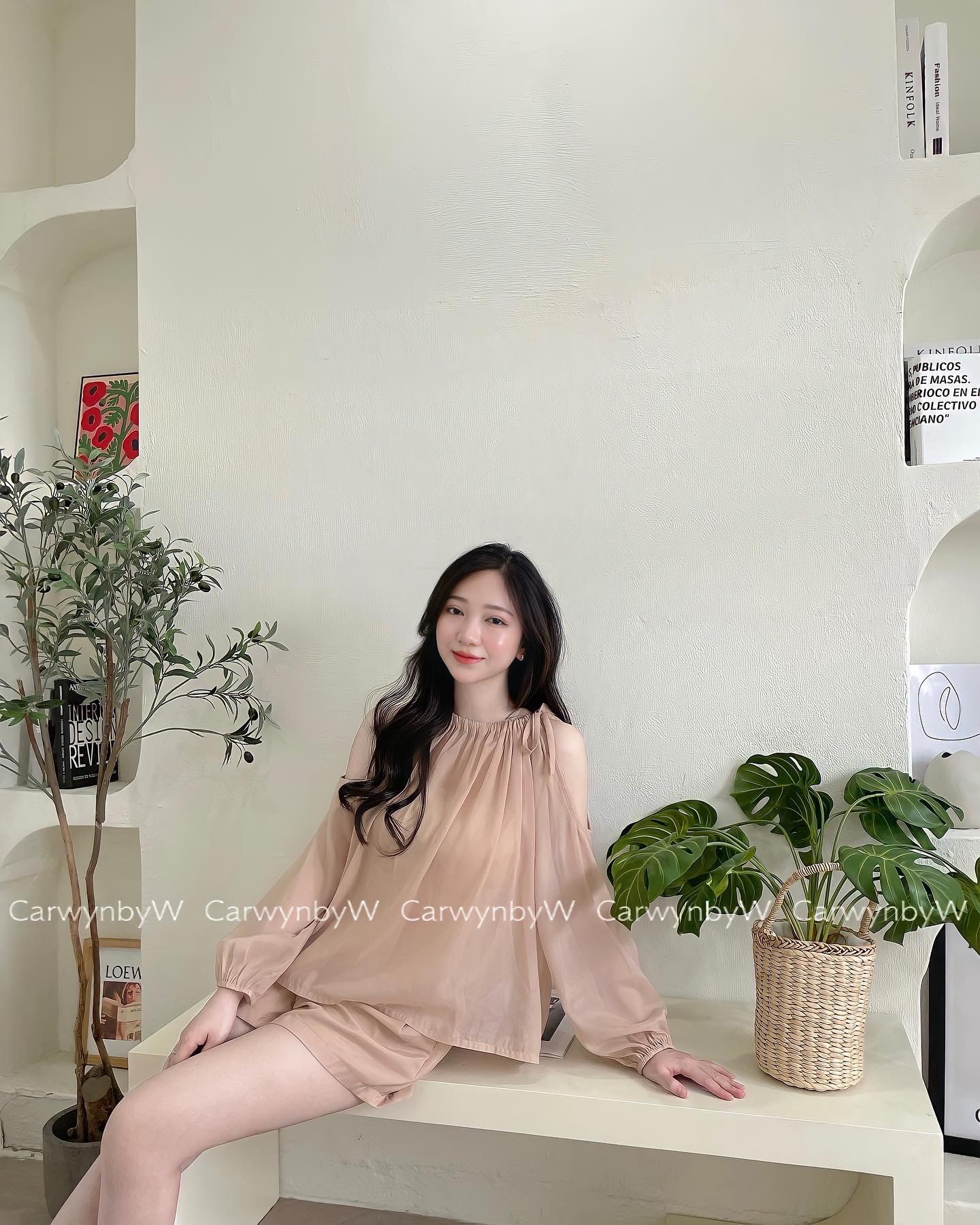 Carwynbyw - set bộ voan ánh kim trễ vai