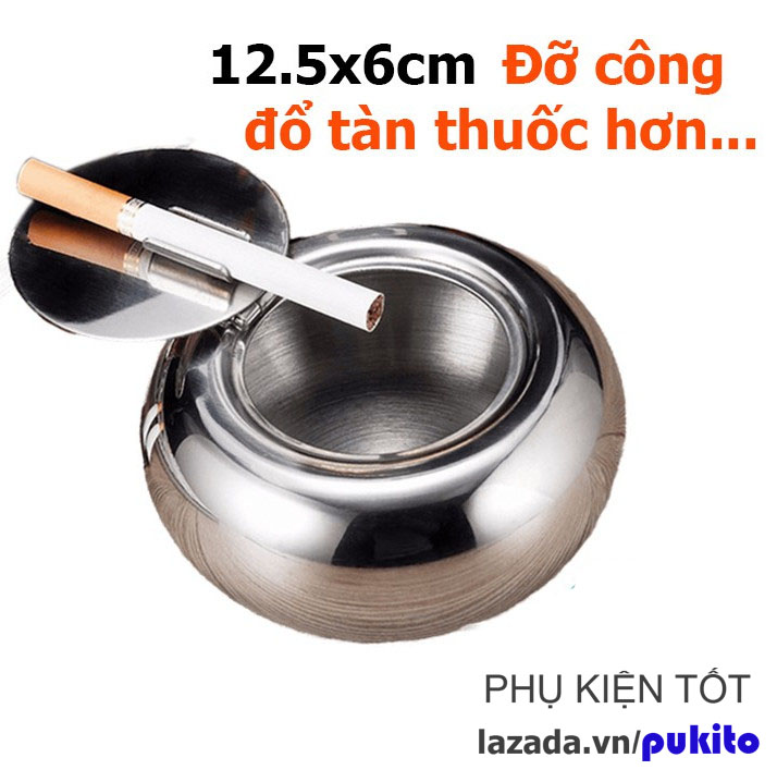 Đồ Gạt Tàn Thuốc Lá Inox Có Nắp Đậy 2 Size Lớn Nhỏ   Bằng Kim Loại Kín Mùi Cao Cấp Gạc Tàn Thép Mini Để Xe Hơi Ô tô    