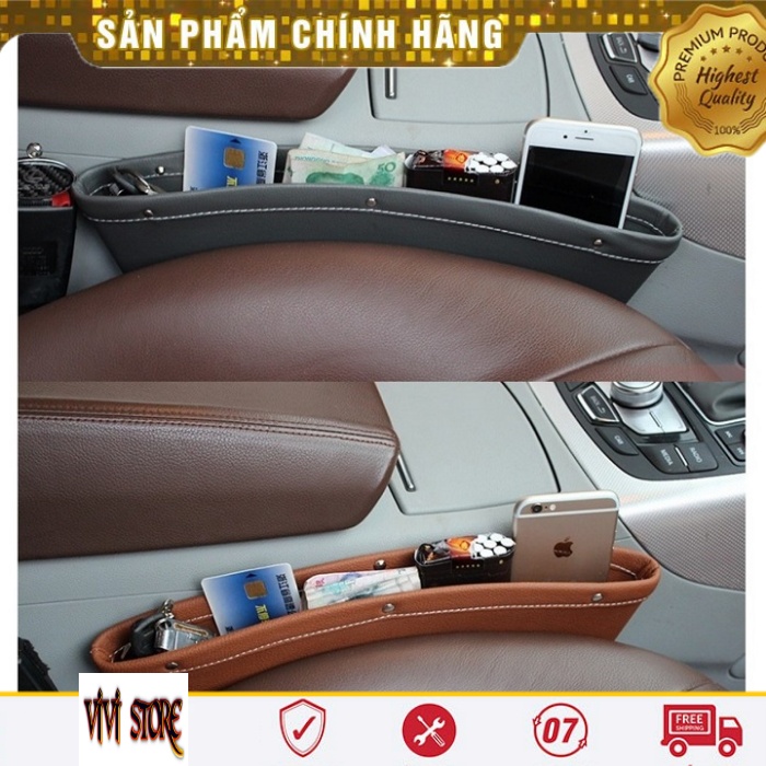 Khay ví da để gọn đồ để khe ghế ô tô tiện dụng