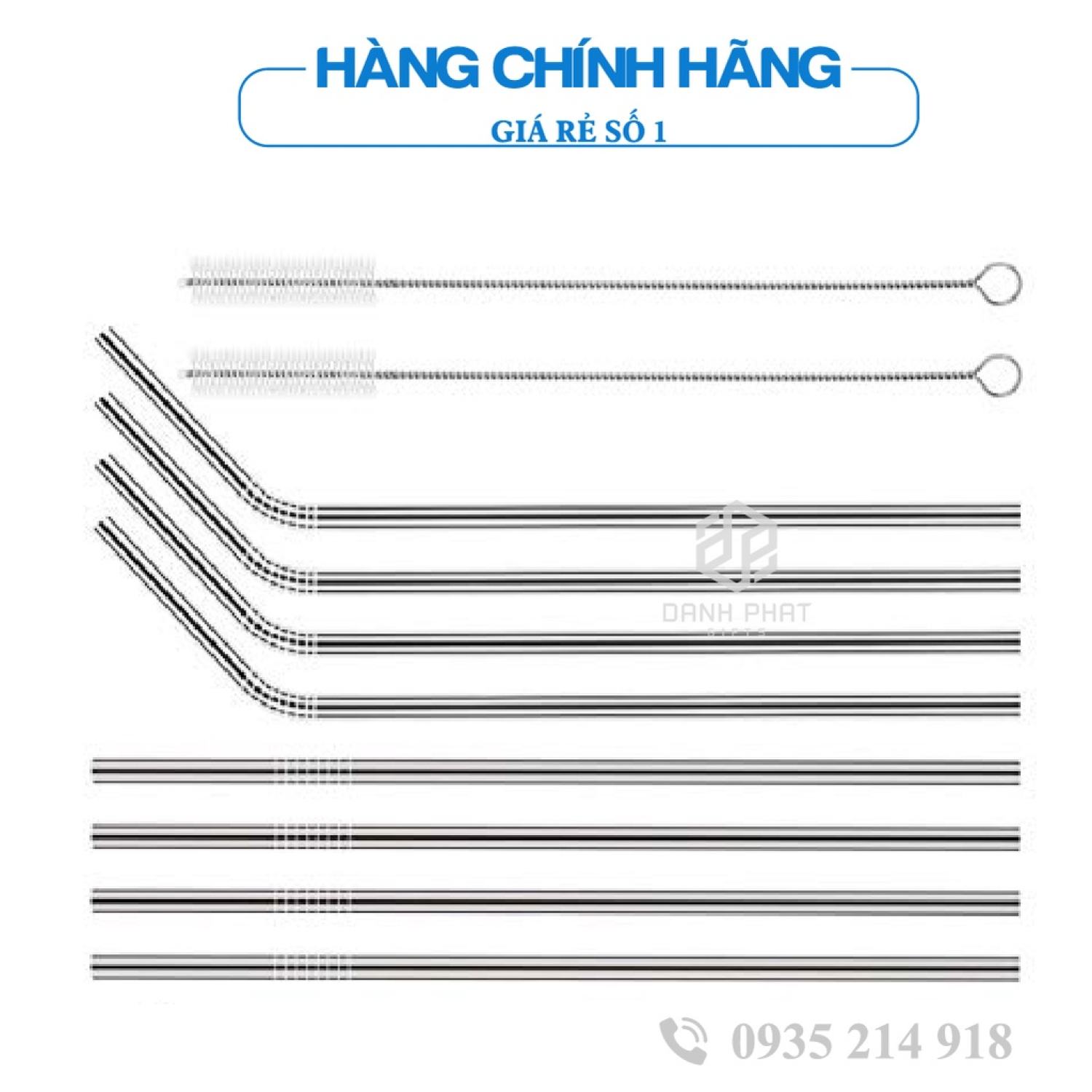 Bộ Ống Hút Inox 304 Cong thẳng & cọc rửa ống hút Inox tái sử dụng thân thiện với môi trường