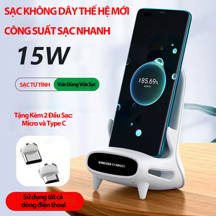 [FREESHIP + ÁP MÃ GIẢM 10%] Sạc Không Dây 15W Sạc Từ Tính Dùng Cho Tất Cả Dòng Máy Điện Thoại Kết Hợp Khuếch Đại Âm Thanh 3 Chiều Tặng Kèm 2 Đầu Từ Tính Type C và Micro