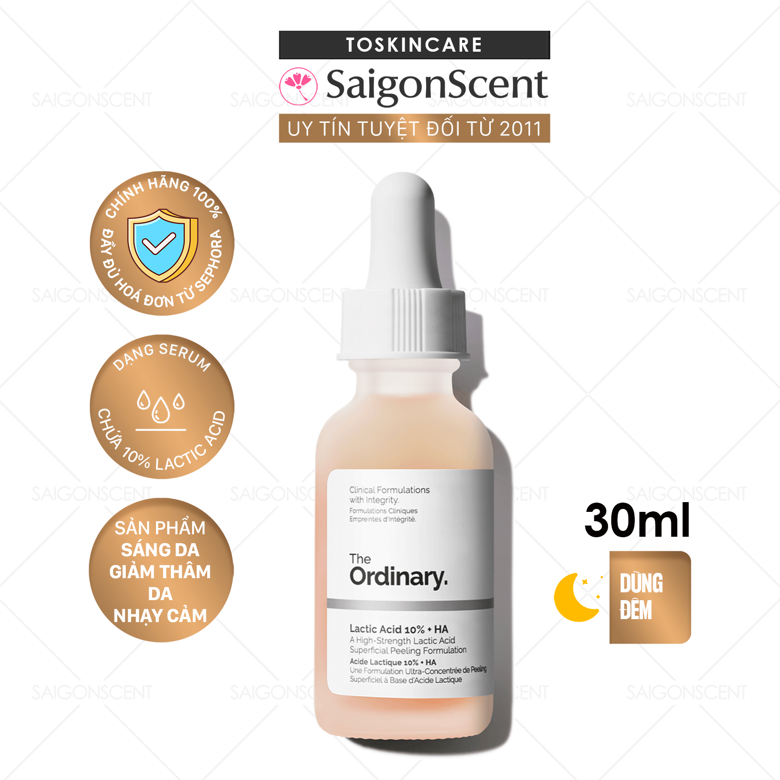 Tinh chất sáng mịn da The Ordinary Lactic Acid 10% + Ha