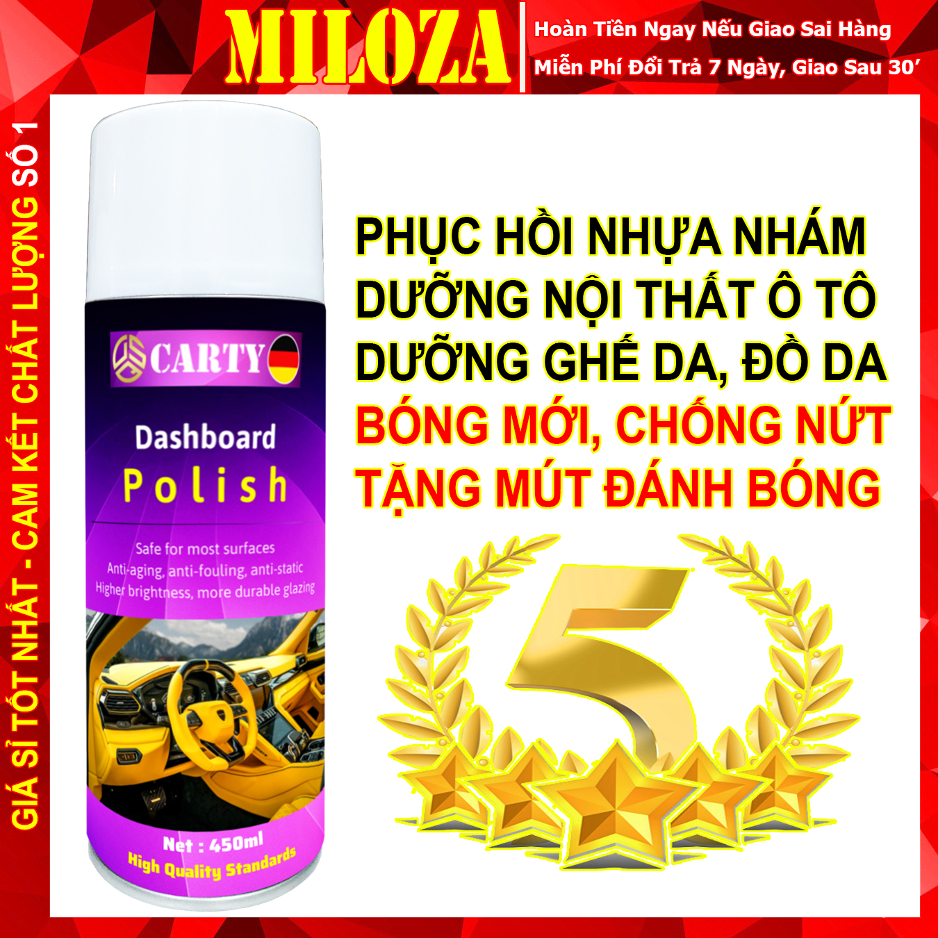 Phục Hồi Nhựa Nhám - Dưỡng Nhựa Nhám, Ghế Da - Nano Phục Hồi Nhựa Nhám - Dưỡng Nội Thất Ô tô - CARTY DB Polish - Tặng Mút Xốp - MILOZA