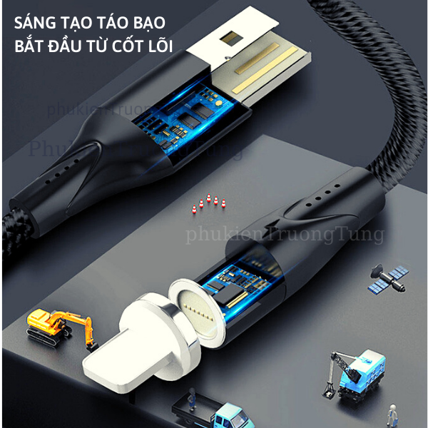 Cáp sạc đa năng 3 đầu hit nam châm. lightning, micro usb và type c