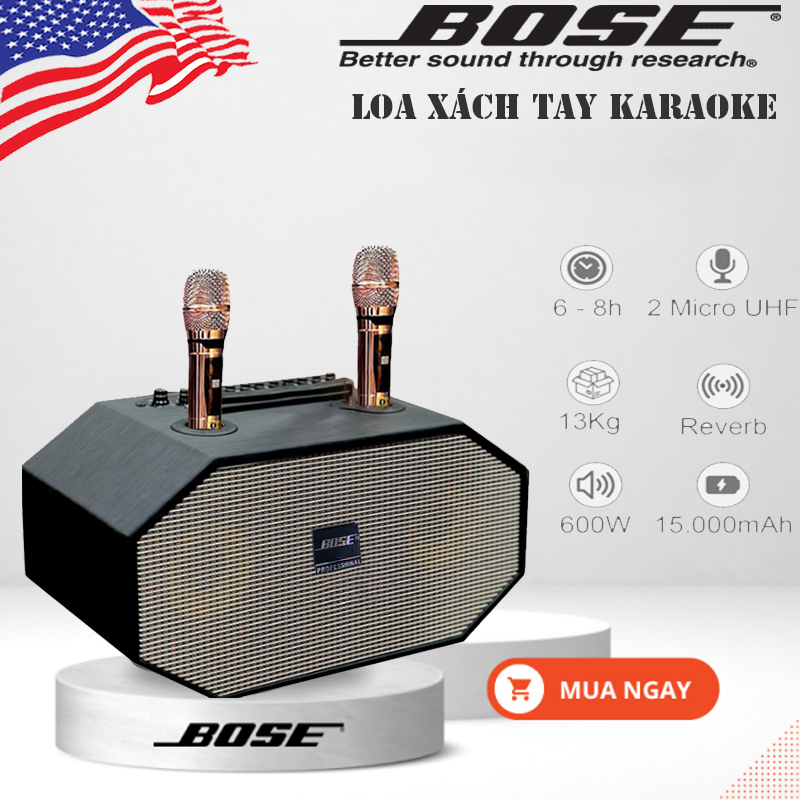[ TẶNG KÈM 2 MICRO ]  Loa Bose Xách Tay Karaoke Di Động Bass Đôi 20cm, 2 Treble, 1 Trung, Công Suất 600W, Bass Đánh Uy Lực Siêu Trầm, Kết Nối Bluetooth 5.0, Guitar, Optical, Line, USB, Phù Hợp Hát Karaoke Và Trang Trí Gia Đình