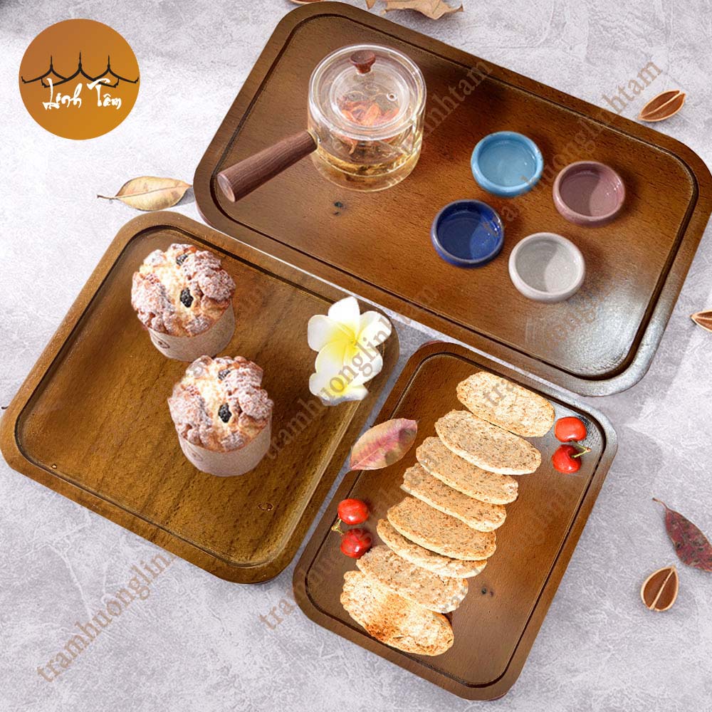 Đĩa gỗ tự nhiên, khay gỗ, khay đựng trà, thớt gỗ decor, đĩa gỗ decor, đĩa đựng Sushi, đĩa bít tết steak, đĩa bánh decor gỗ tự nhiên nguyên miếng cao cấp nhật khẩu - Dáng hình vuông - Linh Tâm Mộc Trầm