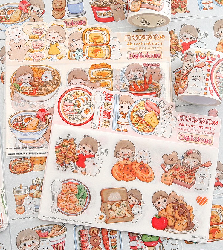 Set 10 tấm sticker họa tiết TELADO dễ thương, Hình dán không thấm nước, Bộ đồ chơi giấy dán siêu dính sáng tạo sổ tay lưu bút