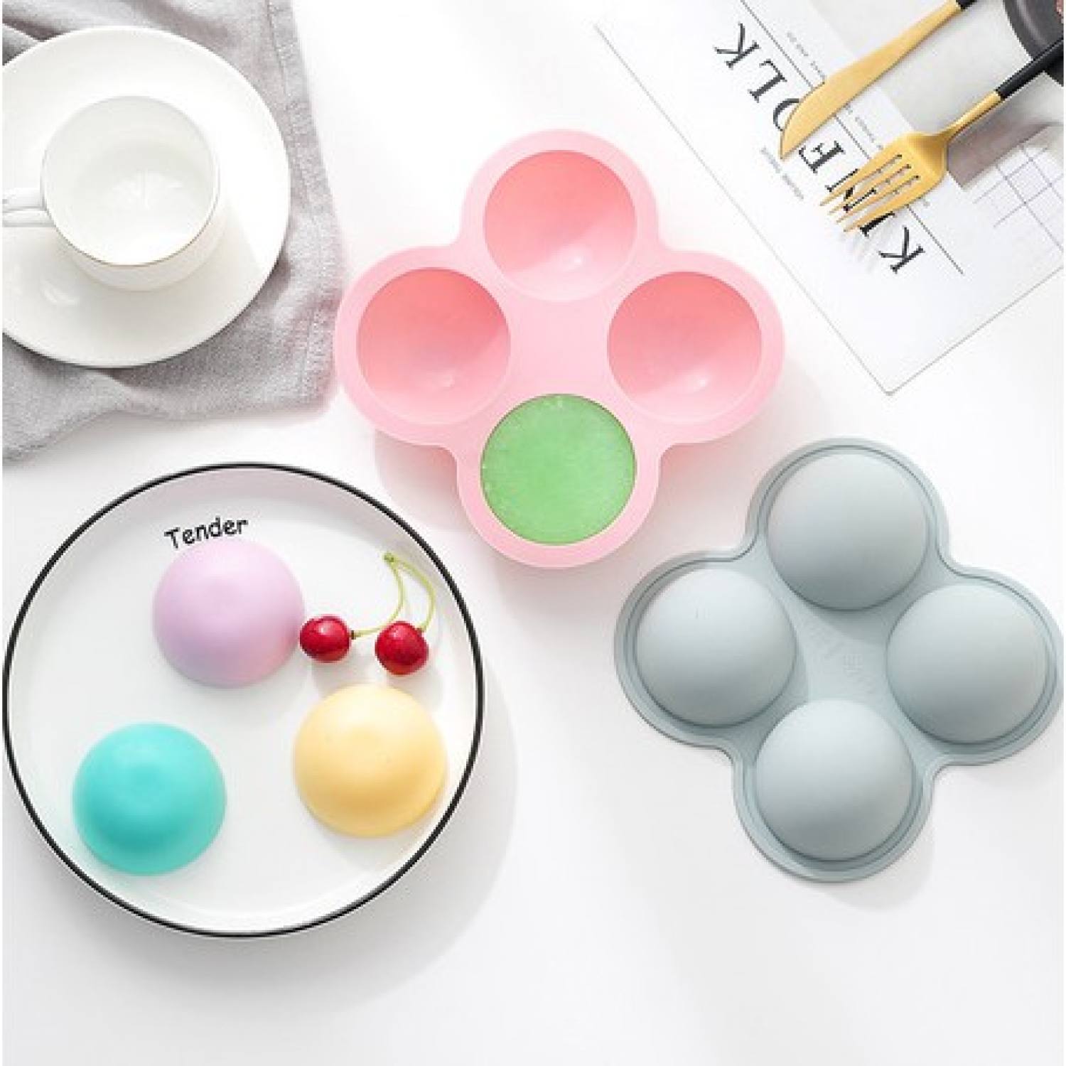 Khuôn silicon bán cầu làm bánh mochi giọt nước 4 ô
