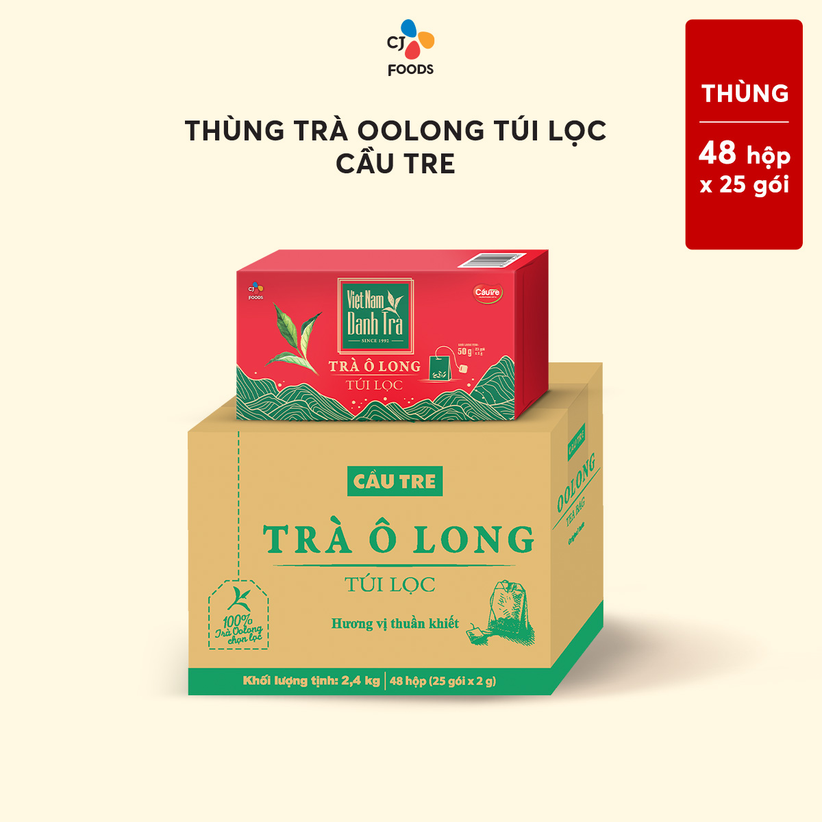 [Tiết kiệm] Thùng 48 hộp Trà Oolong CAUTRE Túi Lọc (2g x 25 gói x 48 hộp) (thưởng thức & pha chế)