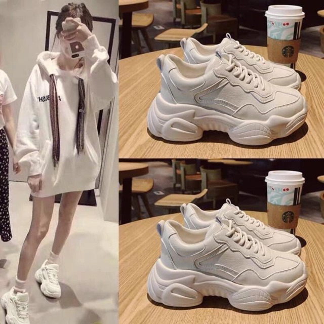 Giày thể thao nữ màu kem - giày sneaker nữ trẻ trung năng động