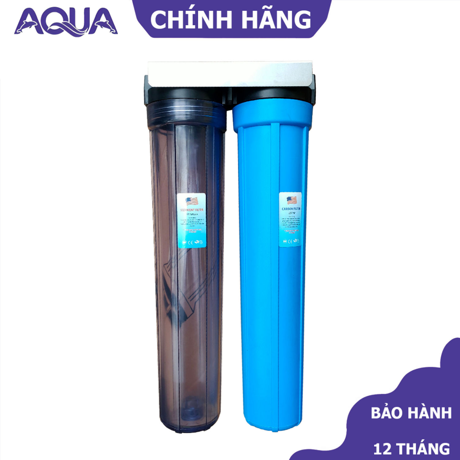 Bộ 2 cốc lọc nước thô 20 inch ren 27 - Lọc đầu nguồn, lọc cặn bẩn - Kèm lõi và phụ kiện