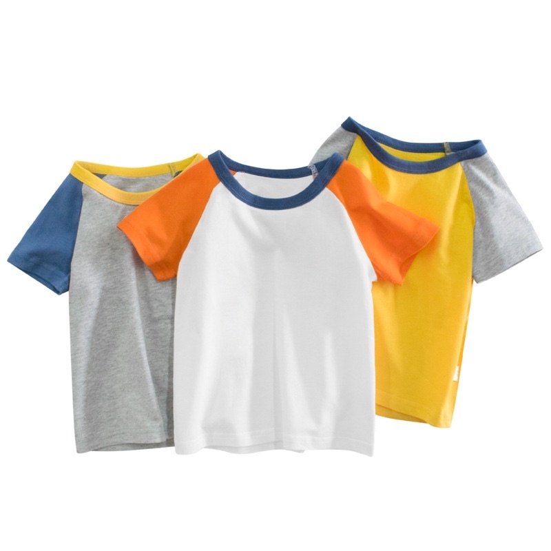 Cái mới Áo thun trơn  áo bé trai cộc tay chất cotton tay phối mầu