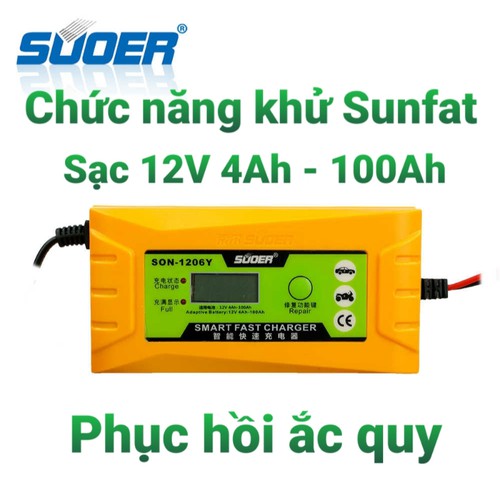 [HCM]Sạc ắc quy khử Sunfat 12V - 6A có đồng hồ hiển thị - Suoer SON-1206Y