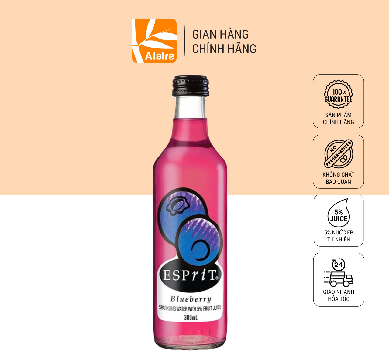 300ml nước uống có ga chứa nước ép việt quất bickford's esprit