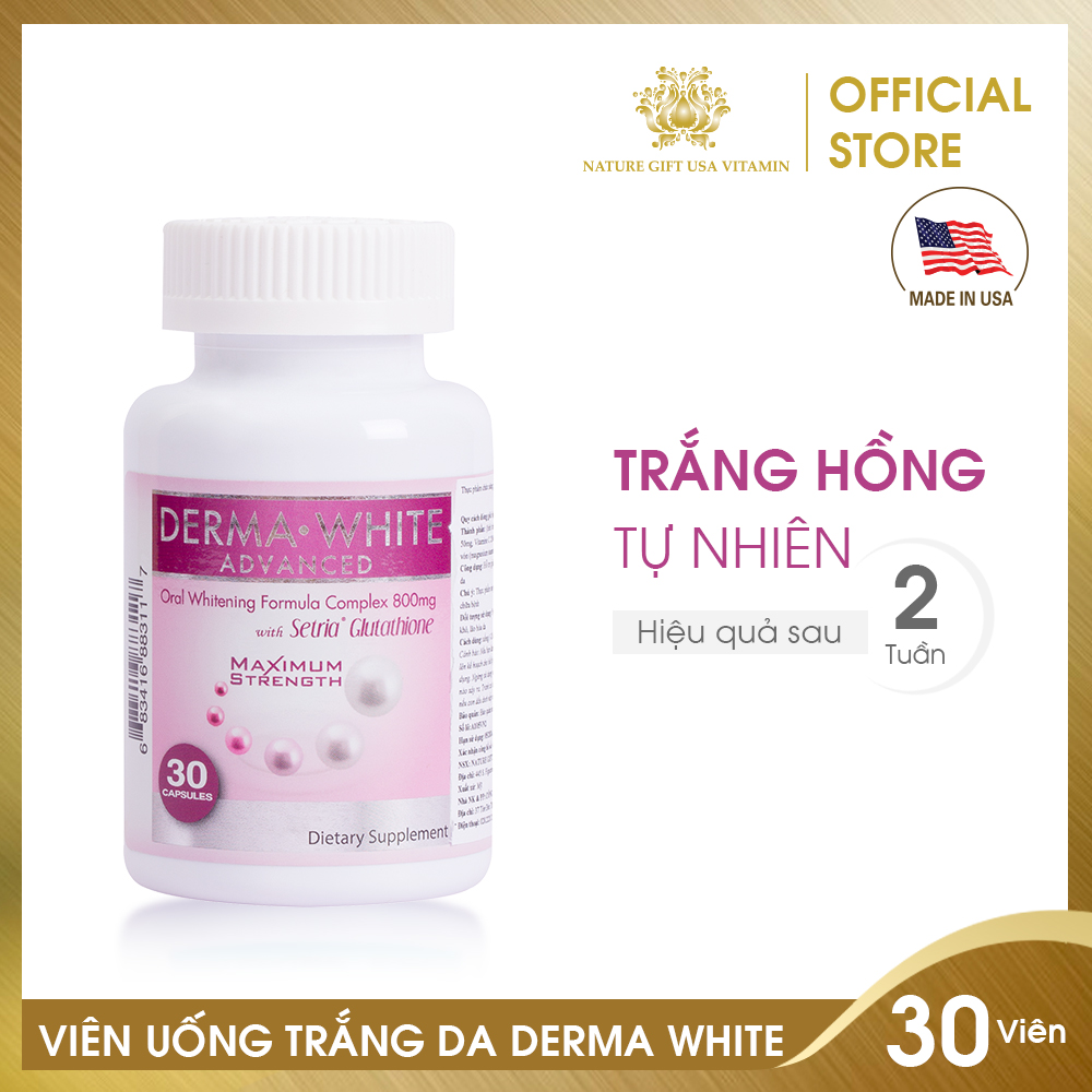 Viên Uống Trắng Da Glutathione Mờ Thâm Nám Chống Lão Hoá An Toàn - Derma White Advanced từ Mỹ - Nature Gift