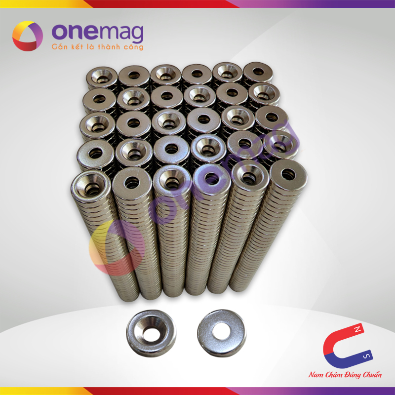 Nam châm đất hiếm loại tròn 12x3mm lỗ vát m4 lực từ n35 cực mạnh