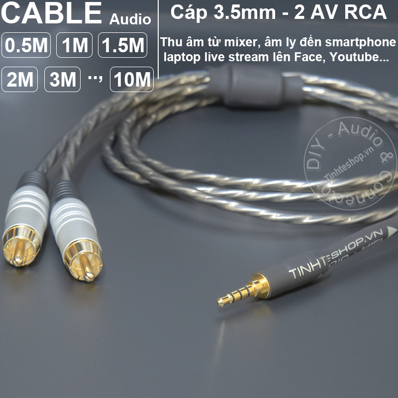 Dây live stream cho iphone android 3.5mm ra 2 rca thu âm cho mixer loa âm ly 0.5 đến 10 mét - cáp 3.5 4 nấc sang 2 rca