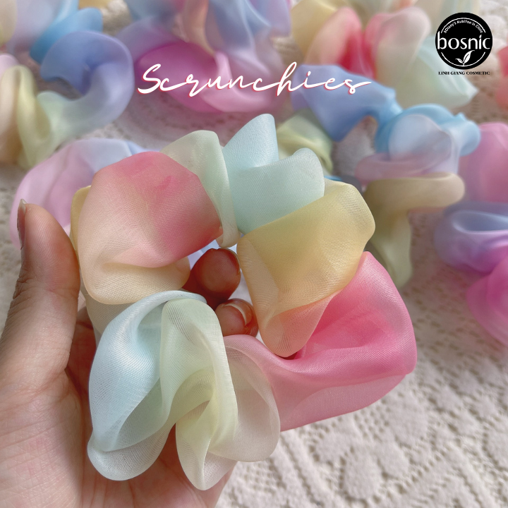 Dây Cột Tóc Scrunchies Bosnic màu cầu vồng xinh xắn